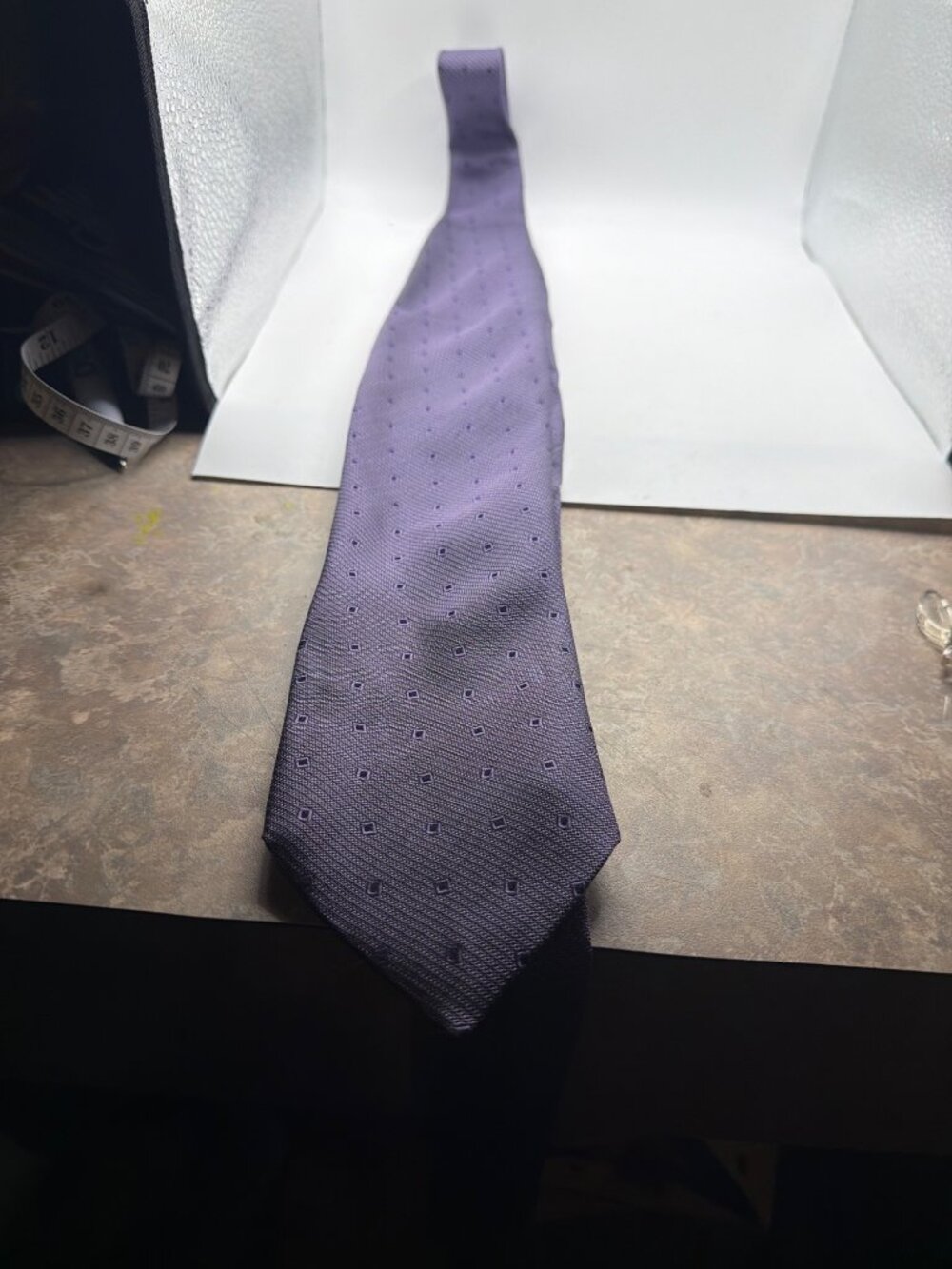 Giorgio Purple Silk Mens Tie With Square Pattern Design